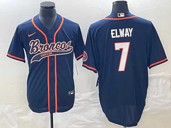 Men%27s Denver Broncos #7 John Elway Navy Cool Base Stitched Baseball Jersey
